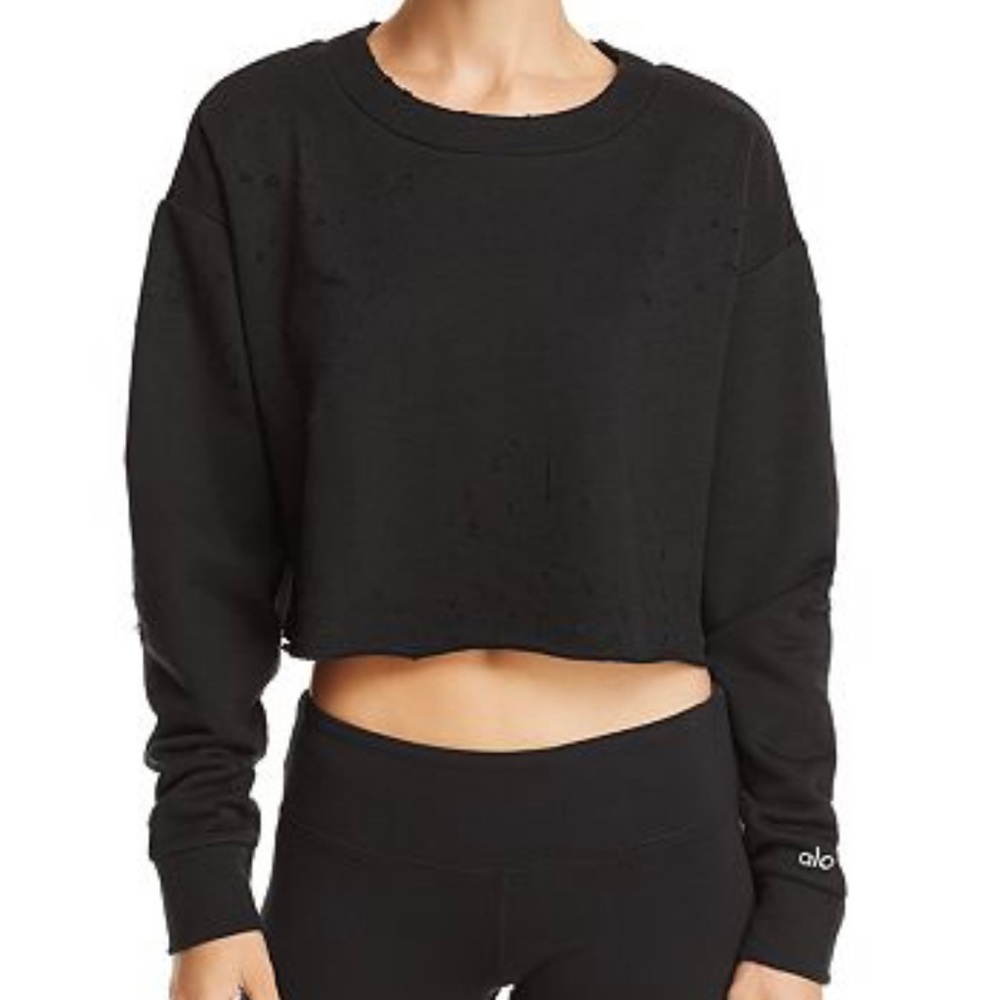ALO Yoga Distressed Cropped Sweatshirt